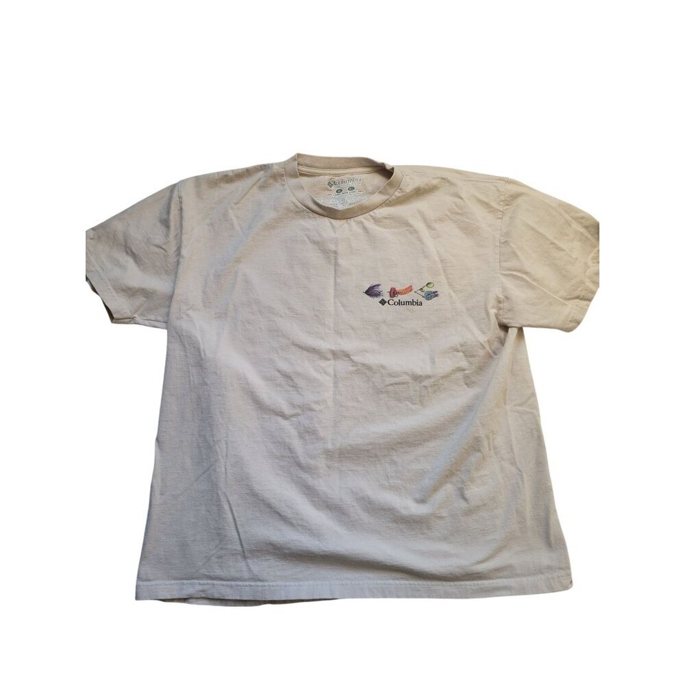 Columbia Beige Fishing Short Sleeve T-shirt Tagless Size XL Camping Outer Wear - Picture 3 of 11